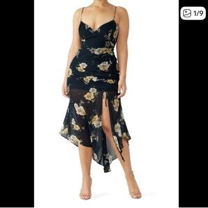 NICHOLAS Black Floral Asymmetrical Dress
